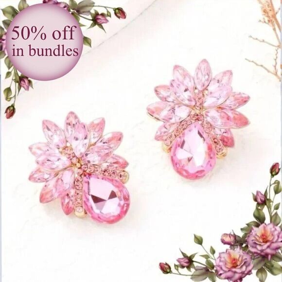 Pink Bowknot And Rhinestone Decor Earrings - Picture 1 of 11